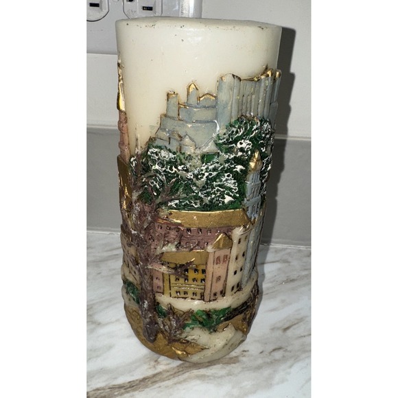 Handmade Other - Large Vintage Winter City Decorative Candle 8 Tall 4 Thick
